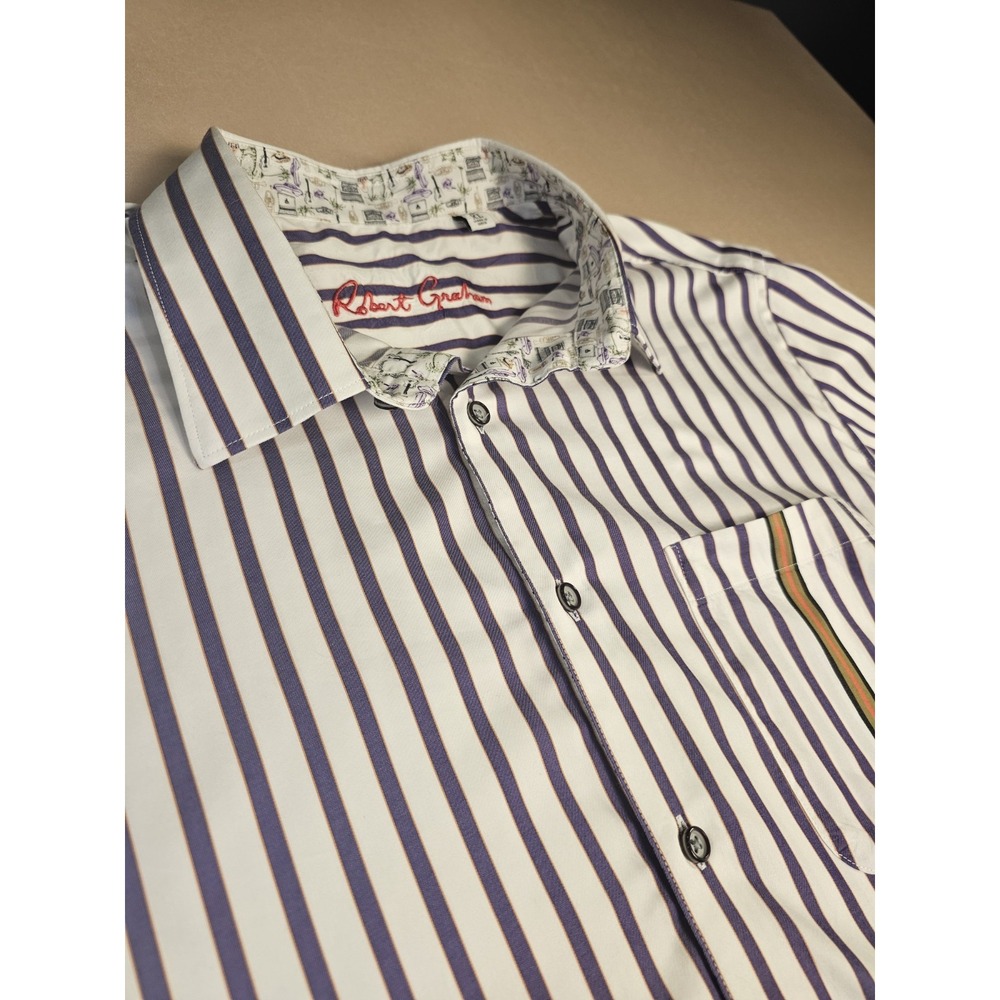 Robert Graham Men's XL Striped Short Sleeve Shirt 100% Cotton Flip Cuff